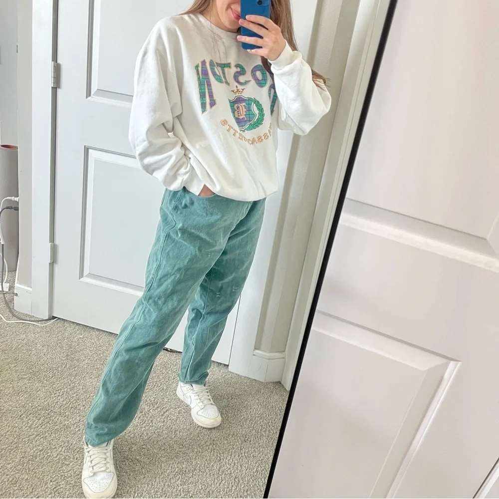 NO EXCUSES Vintage Green Mom Jeans Boyfriend sz. L - Picture 5 of 13